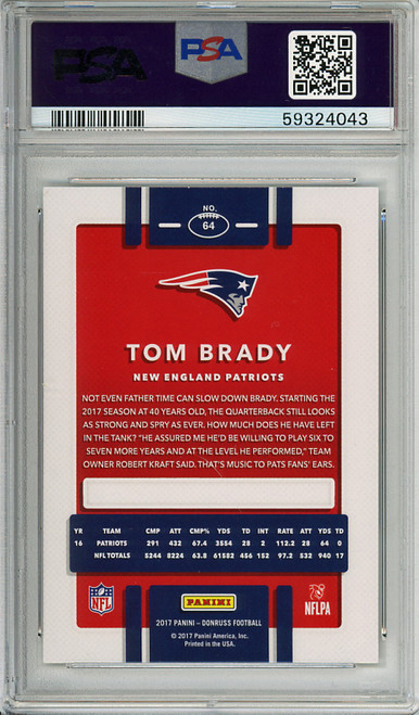 Tom Brady 2017 Donruss #64 PSA 9 Mint (#59324043)