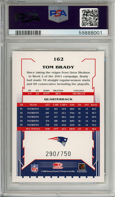 Tom Brady 2006 Score #162 Scorecard (#290/750) PSA 10 Gem Mint (#59888001)