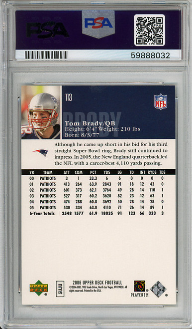 Tom Brady 2006 Upper Deck #113 PSA 9 Mint (#59888032)