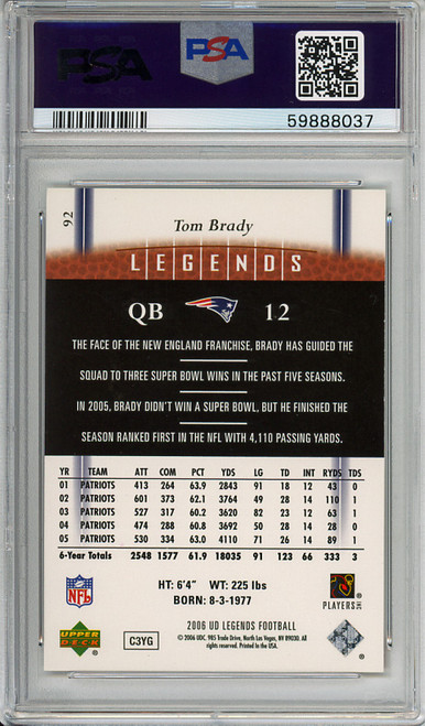 Tom Brady 2006 Legends #92 PSA 9 Mint (#59888037)