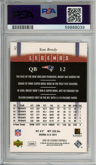 Tom Brady 2006 Legends #92 PSA 9 Mint (#59888039)