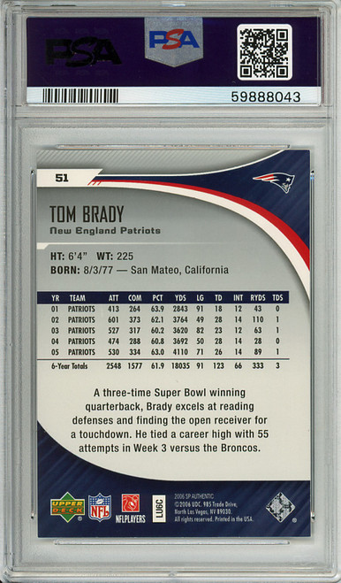 Tom Brady 2006 SP Authentic #51 PSA 8 Near Mint-Mint (#59888043)