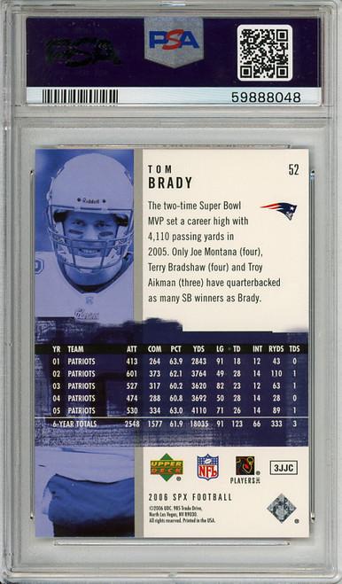 Tom Brady 2006 SPx #52 PSA 9 Mint (#59888048)