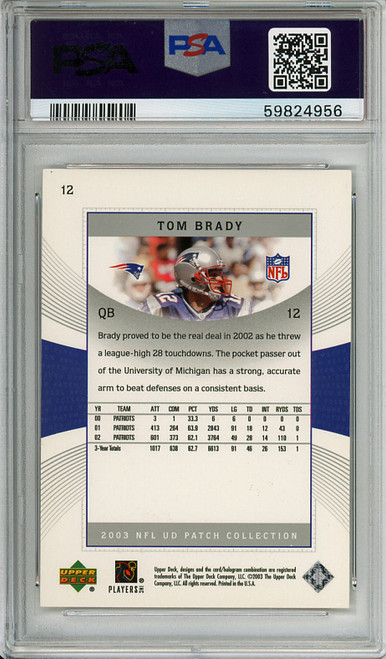 Tom Brady 2003 UD Patch Collection #12 PSA 9 Mint (#59824956)