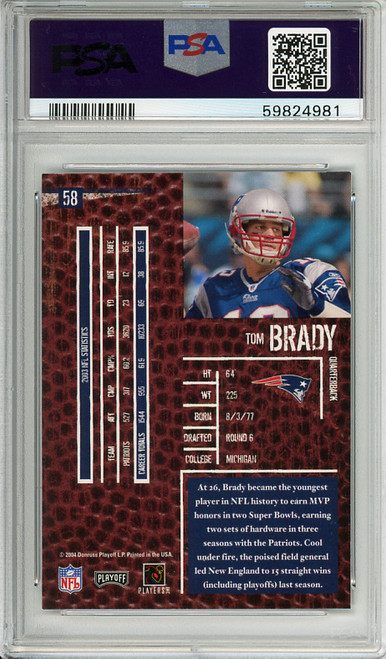 Tom Brady 2004 Playoff Hogg Heaven #58 PSA 9 Mint (#59824981)