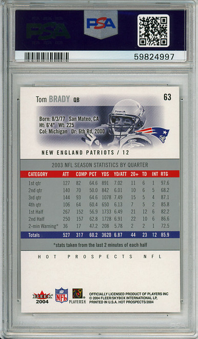 Tom Brady 2004 Hot Prospects #63 PSA 9 Mint (#59824997)