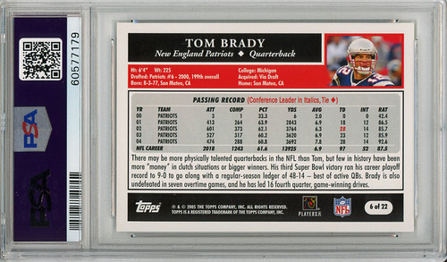 Tom Brady 2005 Topps, Turn Back the Clock #6 PSA 10 Gem Mint (#60577179)