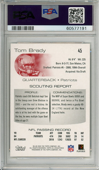 Tom Brady 2005 Draft Picks & Prospects #45 PSA 9 Mint (#60577191)