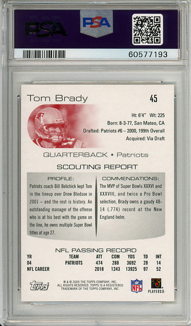 Tom Brady 2005 Draft Picks & Prospects #45 PSA 9 Mint (#60577193)