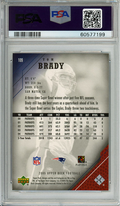 Tom Brady 2005 Upper Deck #109 PSA 10 Gem Mint (#60577199)