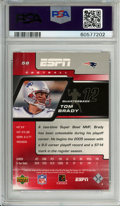 Tom Brady 2005 Upper Deck ESPN #58 PSA 9 Mint (#60577202)