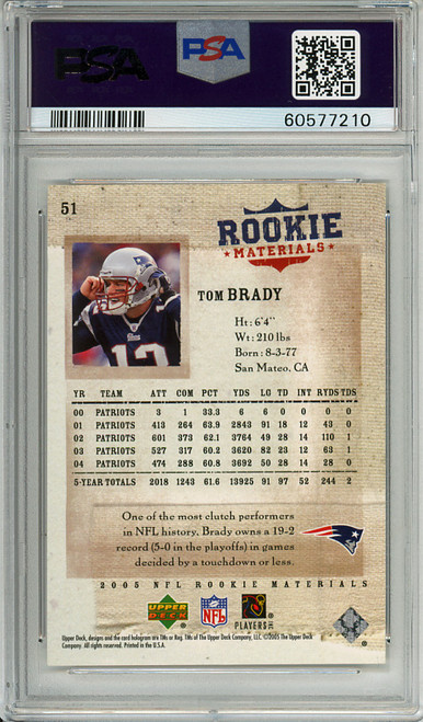 Tom Brady 2005 Rookie Materials #51 PSA 9 Mint (#60577210)