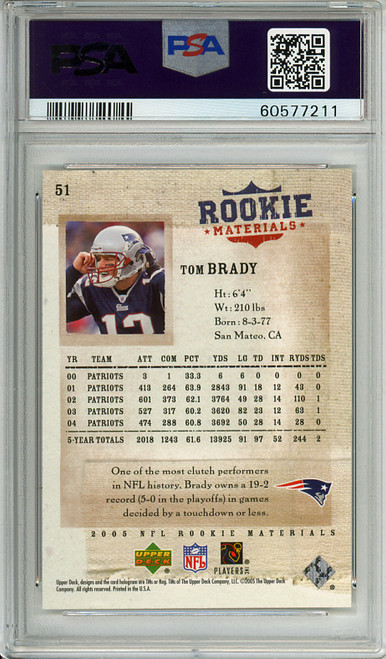 Tom Brady 2005 Rookie Materials #51 PSA 9 Mint (#60577211)