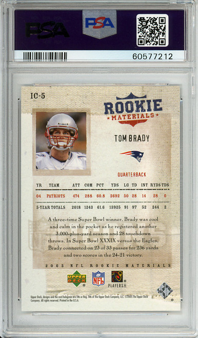 Tom Brady 2005 Rookie Materials, Icons #IC-5 PSA 9 Mint (#60577212)