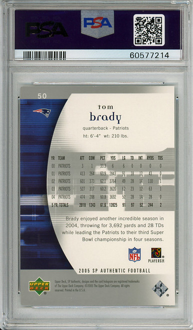 Tom Brady 2005 SP Authentic #50 PSA 9 Mint (#60577214)