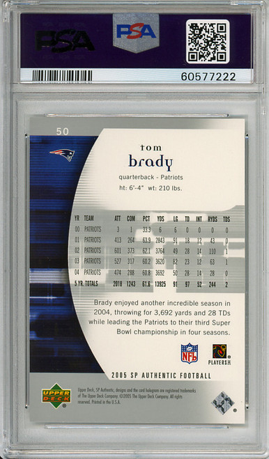 Tom Brady 2005 SP Authentic #50 PSA 9 Mint (#60577222)
