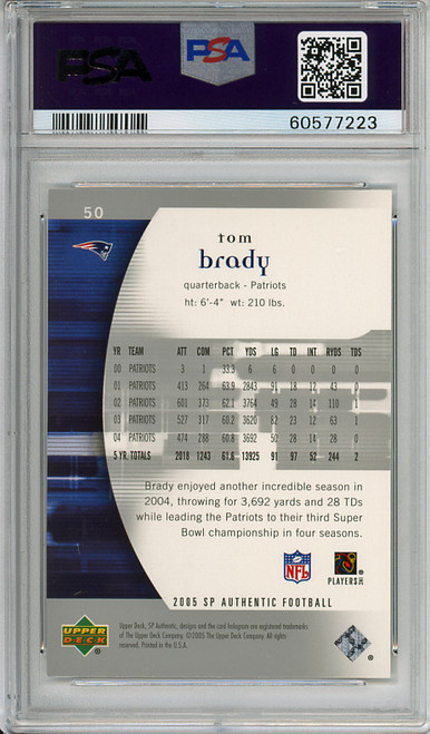 Tom Brady 2005 SP Authentic #50 PSA 9 Mint (#60577223)