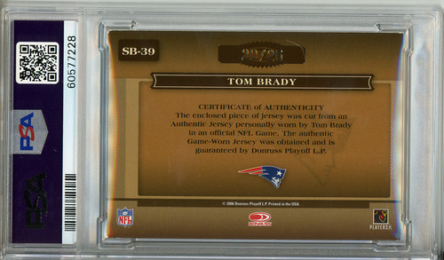 Tom Brady 2006 Donruss Classics, Sunday's Best Jerseys #SB-39 Prime (#20/25) PSA 6 Excellent-Mint (#60577228)