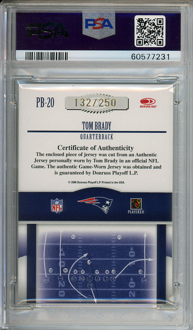 Tom Brady 2006 Donruss Gridiron Gear, Playbook Jerseys X's #PB-20 (#132/250) PSA 8 Near Mint-Mint (#60577231)