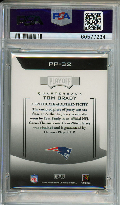 Tom Brady 2006 Playoff Prestige, Prestigious Pros Jerseys #PP-32 Orange PSA 8 Near Mint-Mint (#60577234)