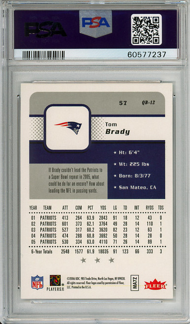 Tom Brady 2006 Fleer #57 PSA 9 Mint (#60577237)