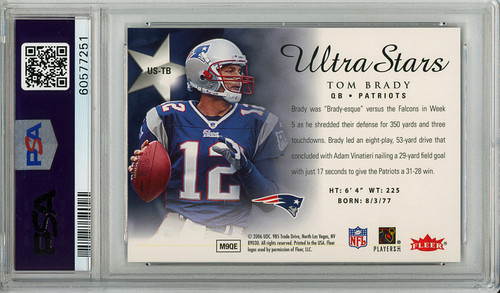 Tom Brady 2006 Ultra, Ultra Stars #US-TB PSA 8 Near Mint-Mint (#60577251)
