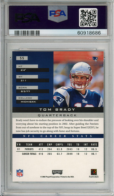Tom Brady 2002 Playoff Honors #55 PSA 8 Near Mint-Mint (#60918686)