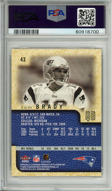 Tom Brady 2002 Genuine #43 PSA 9 Mint (#60918700)