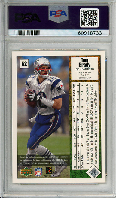 Tom Brady 2002 UD Authentics #52 PSA 10 Gem Mint (#60918733)