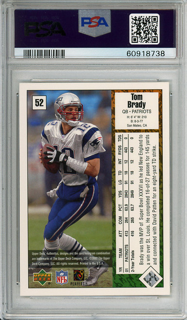 Tom Brady 2002 UD Authentics #52 PSA 9 Mint (#60918738)