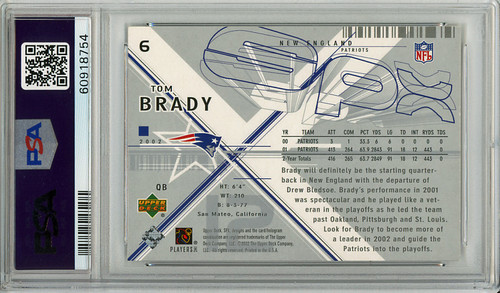 Tom Brady 2002 SPx #6 PSA 8 Near Mint-Mint (#60918754)
