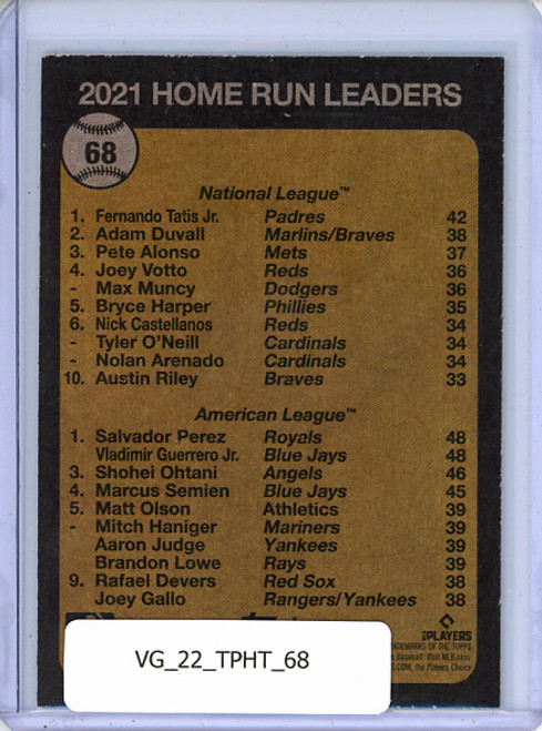 Vladimir Guerrero Jr., Salvador Perez, Fernando Tatis Jr. 2022 Heritage #68 Home Run Leaders
