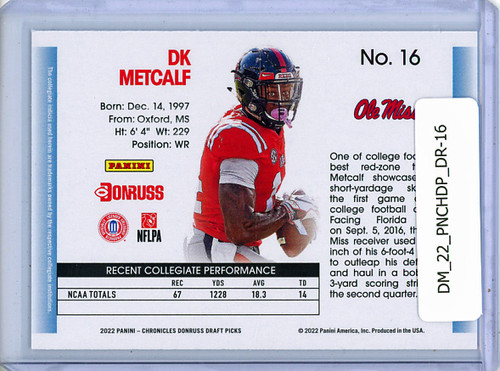 DK Metcalf 2022 Chronicles Draft Picks, Donruss Retro #16