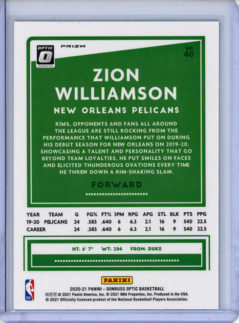 Zion Williamson 2020-21 Donruss Optic #40 Purple (1)
