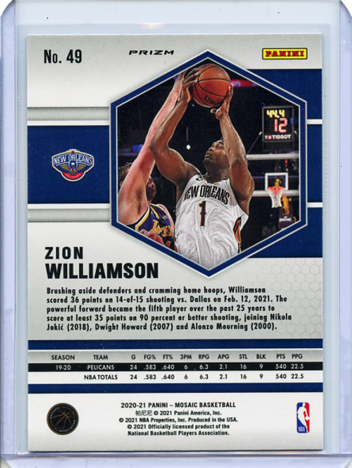 Zion Williamson 2020-21 Mosaic #49 Blue Reactive (1)