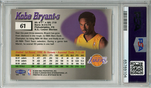 Kobe Bryant 1999-00 Mystique #61 Gold PSA 8 Near Mint-Mint (#65769104)