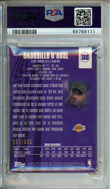 Shaquille O'Neal 2003-04 Finest #130 Jersey (#389/999) PSA 9 Mint (#65769111)