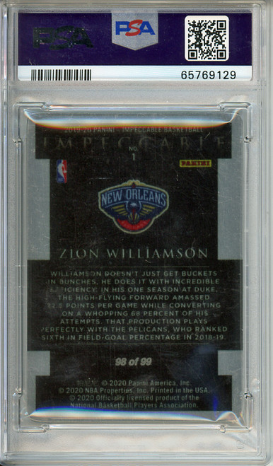 Zion Williamson 2019-20 Impeccable, Stainless Stars #1 (#98/99) PSA 8 Near Mint-Mint (#65769129)