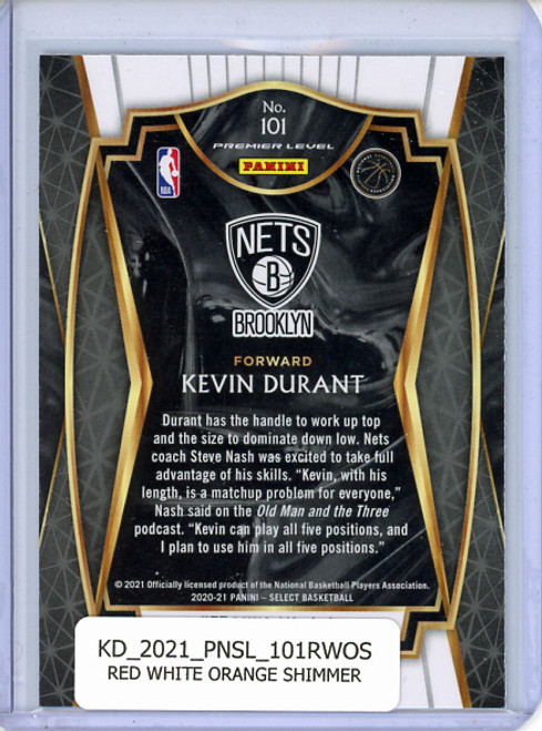 Kevin Durant 2020-21 Select #101 Premier Level Red White Orange Shimmer