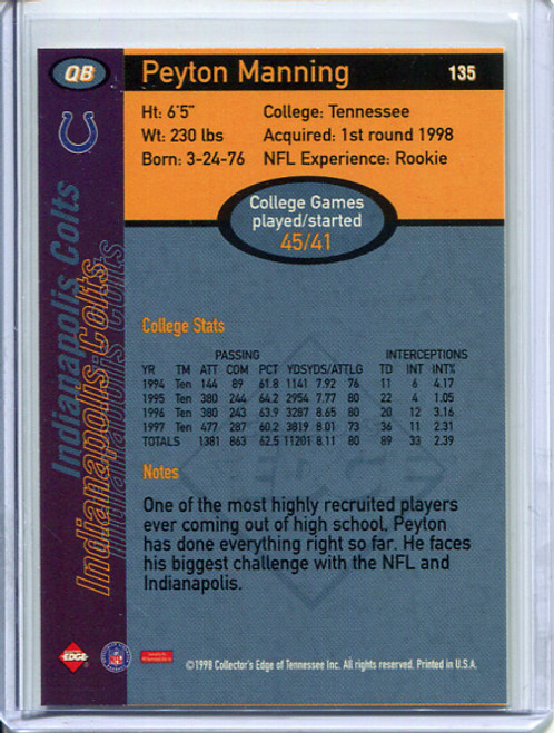 Peyton Manning 1998 Collector's Edge First Place #135 (1)