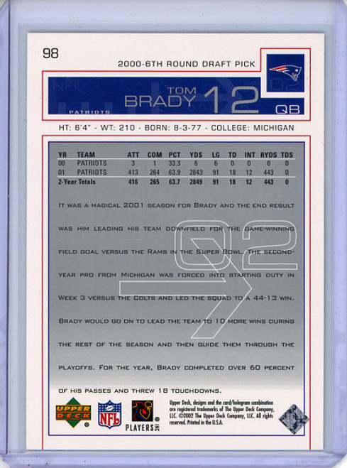 Tom Brady 2002 Upper Deck #98 (2) (CQ)