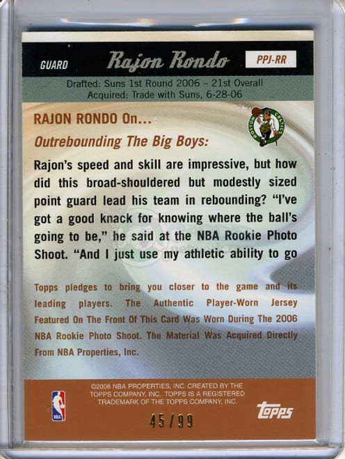 Rajon Rondo 2006-07 Topps Big Game, Picture Perfect Jerseys #PPJ-RR (#45/99)