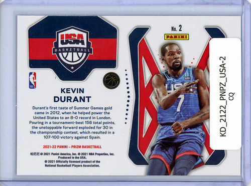 Kevin Durant 2021-22 Prizm, USA Basketball #2 (CQ)