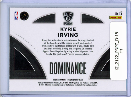 Kyrie Irving 2021-22 Prizm, Dominance #15 (CQ)