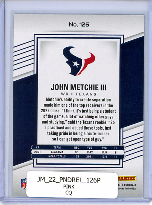 John Metchie III 2022 Donruss Elite #126 Pink (CQ)