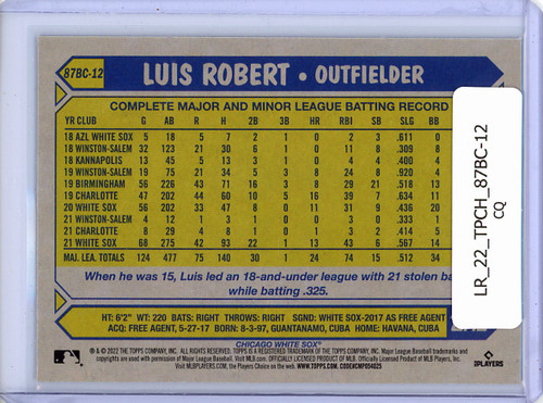 Luis Robert 2022 Topps Chrome, 1987 Topps #87BC-12 (CQ)