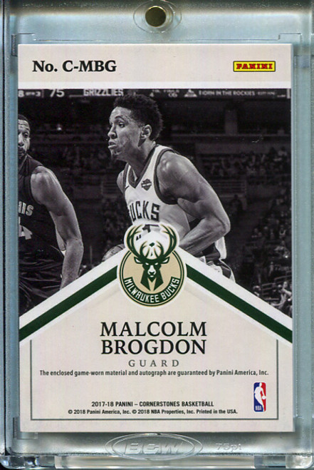 Malcolm Brogdon 2017-18 Cornerstones, Quad Relic Autographs #C-MBG Crystal (#043/129)