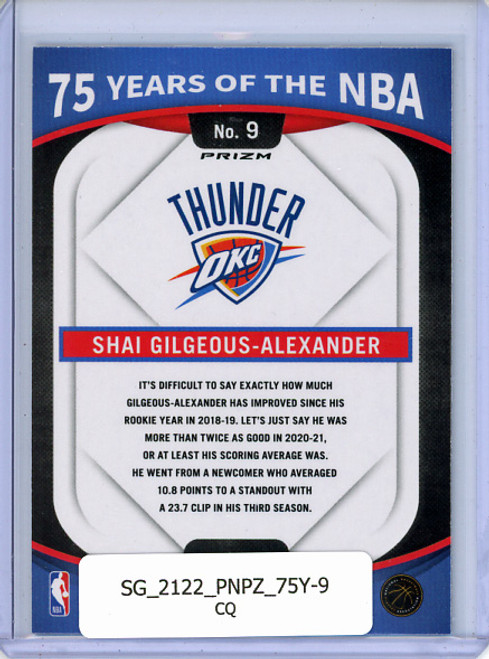 Shai Gilgeous-Alexander 2021-22 Prizm, 75 Years of the NBA #9 (CQ)