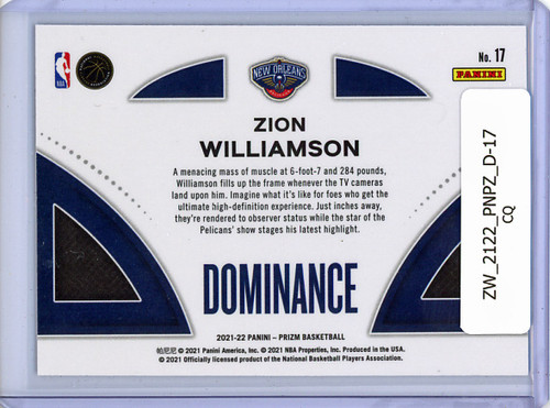 Zion Williamson 2021-22 Prizm, Dominance #17 (CQ)
