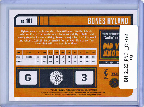 Bones Hyland 2021-22 Chronicles, Classics #161 (CQ)
